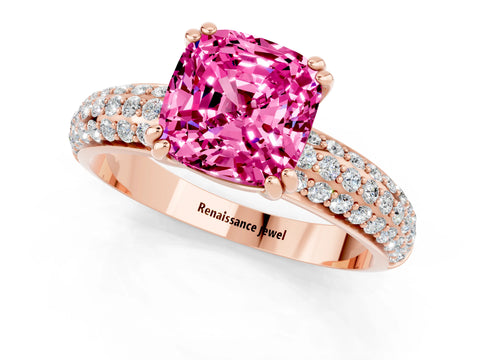 Rose gold Cushion Cut Cut Diamond Milgrain Marquise Band with Prong Setting_1