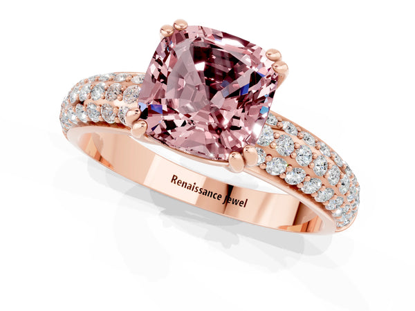 Rose gold Cushion Cut Cut Diamond Milgrain Marquise Band with Prong Setting