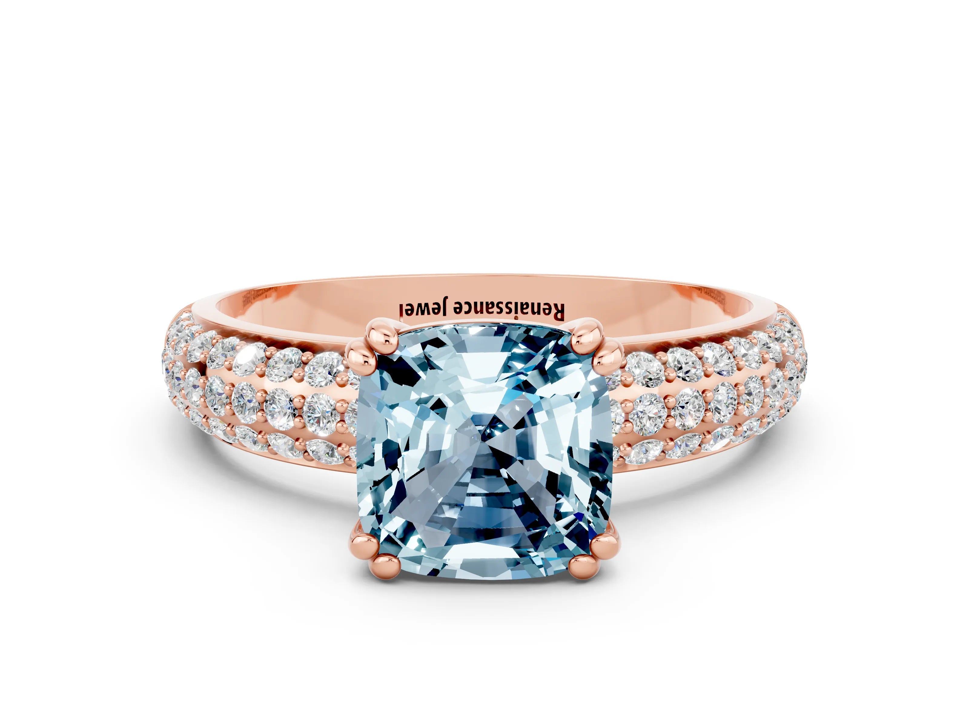 Rose gold Cushion Cut Cut Diamond Milgrain Marquise Band with Prong Setting