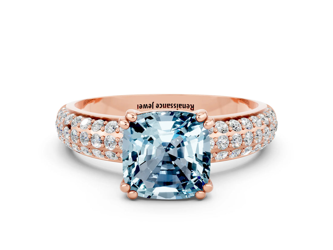 Rose gold Cushion Cut Cut Diamond Milgrain Marquise Band with Prong Setting
