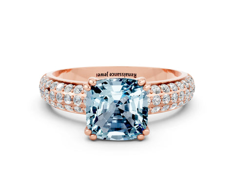 Rose gold Cushion Cut Cut Diamond Milgrain Marquise Band with Prong Setting