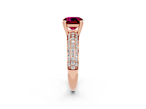 Rose gold Cushion Cut Garnet Vintage Milgrain Ring with Round  Stations
