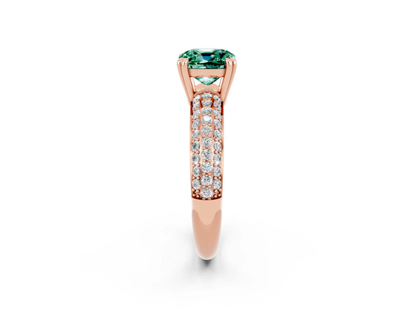 Rose gold Cushion Cut Green Sapphire Vintage Milgrain Ring with Round  Stations