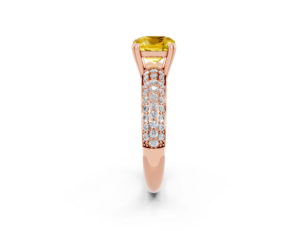 Rose gold Cushion Cut Yellow Sapphire Vintage Milgrain Ring with Round  Stations