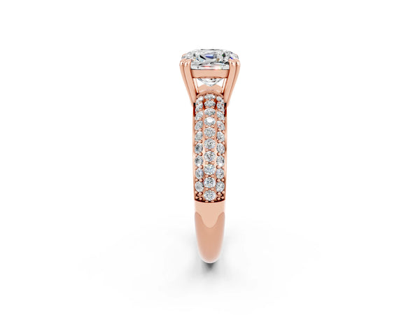 Rose gold Cushion Cut Moissanite Vintage Milgrain Ring with Round  Stations