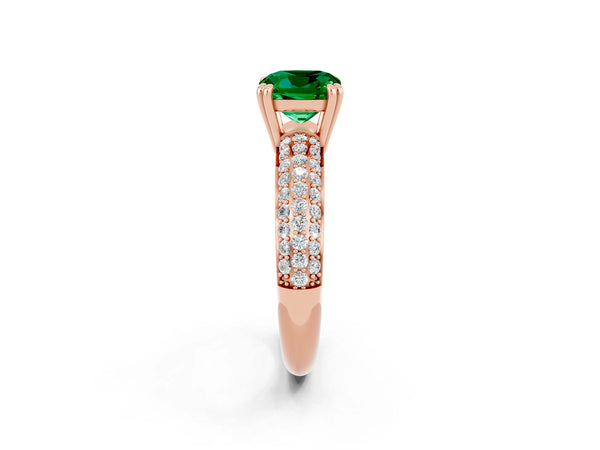 Rose gold Cushion Cut Emerald Vintage Milgrain Ring with Round  Stations