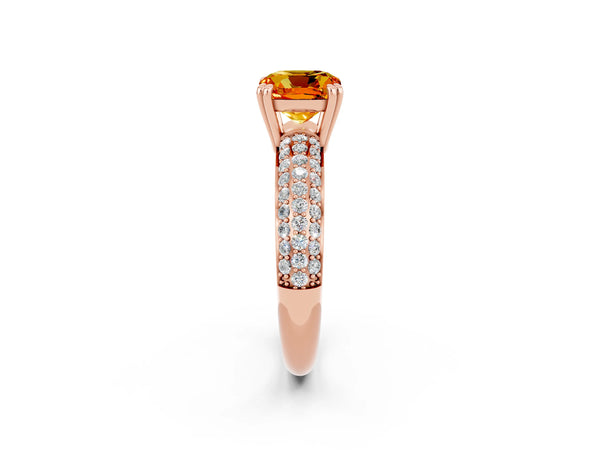 Rose gold Cushion Cut Citrine Vintage Milgrain Ring with Round  Stations