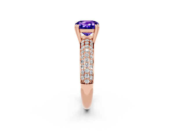 Rose gold Cushion Cut Tanzanite Vintage Milgrain Ring with Round  Stations