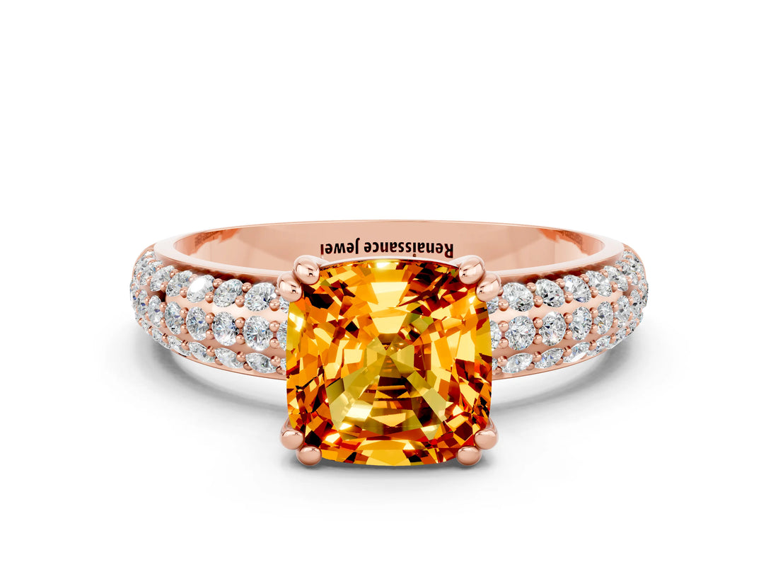 Rose gold Cushion Cut Cut Diamond Milgrain Marquise Band with Prong Setting