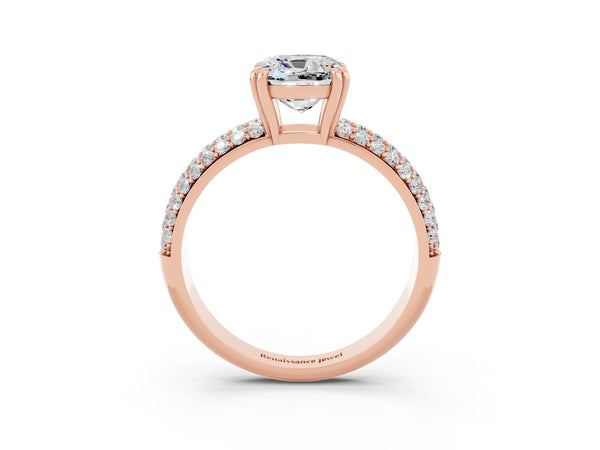 Rose gold Cushion Cut Moissanite Vintage Milgrain Ring with Round  Stations