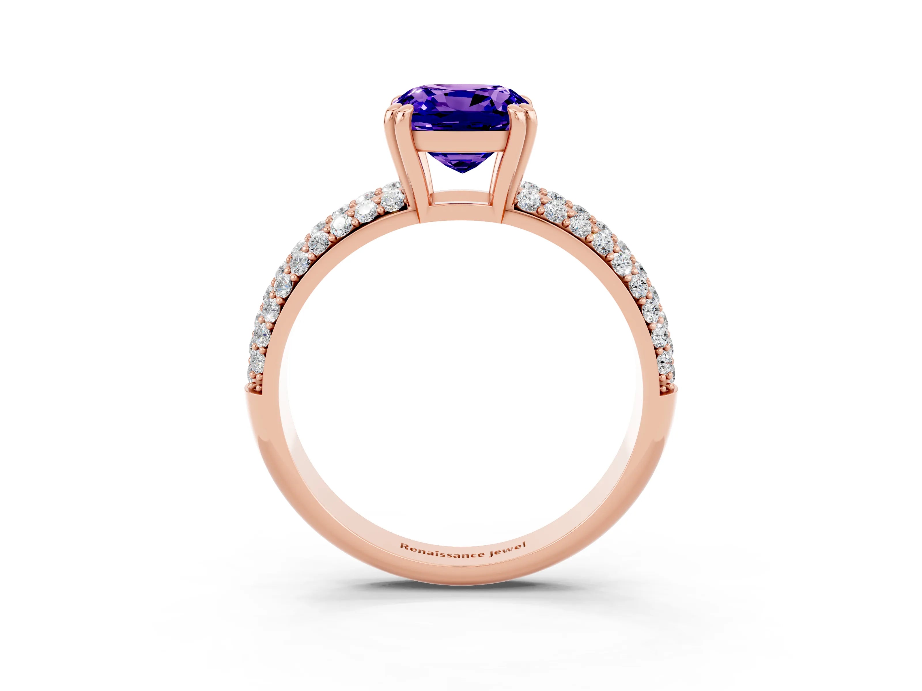 Rose gold Cushion Cut Cut Diamond Milgrain Marquise Band with Prong Setting_3