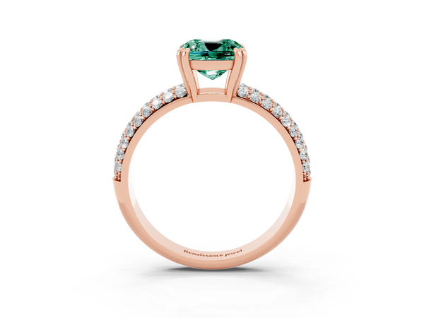 Rose gold Cushion Cut Green Sapphire Vintage Milgrain Ring with Round  Stations