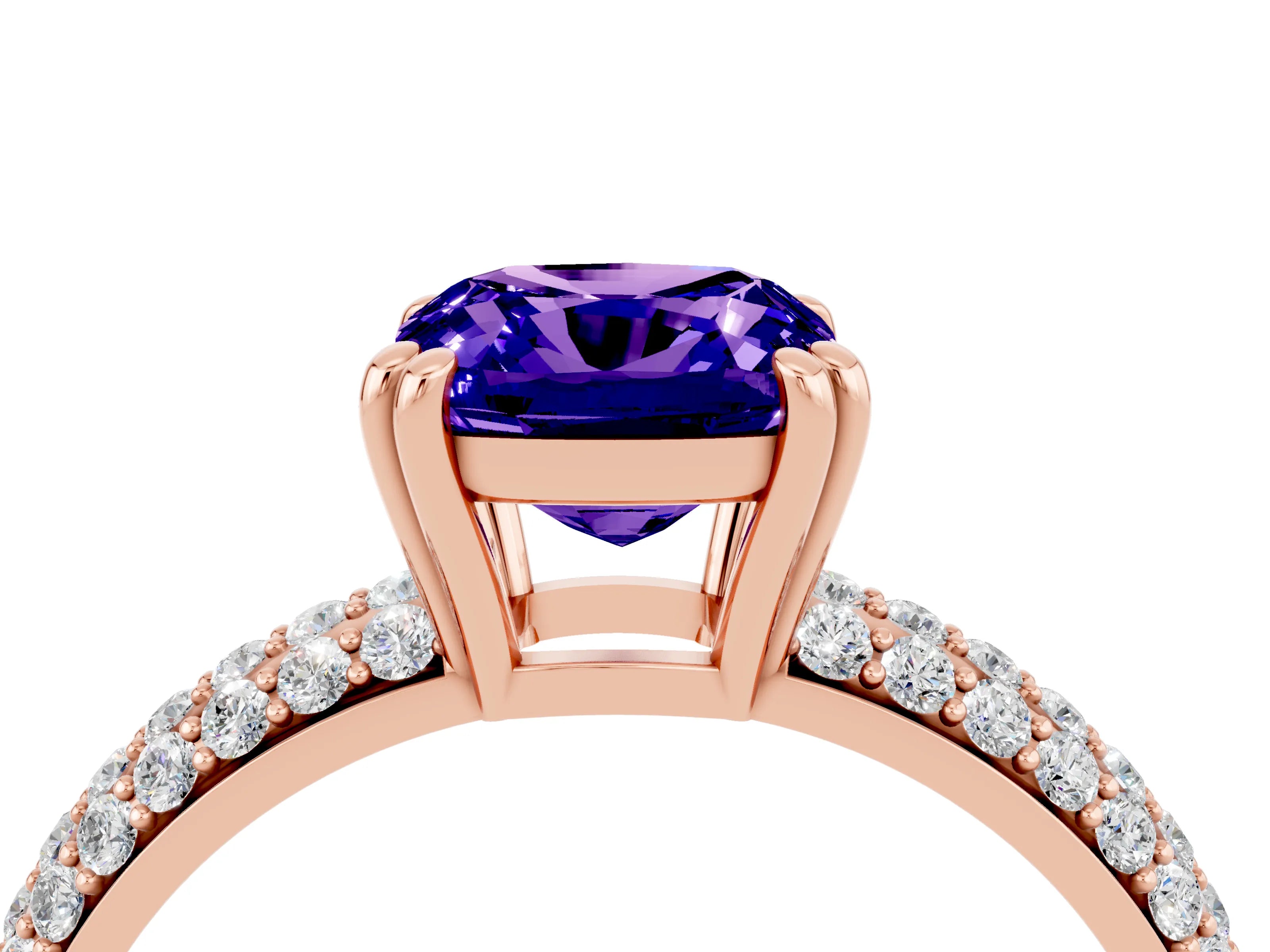 Rose gold Cushion Cut Cut Diamond Milgrain Marquise Band with Prong Setting_4