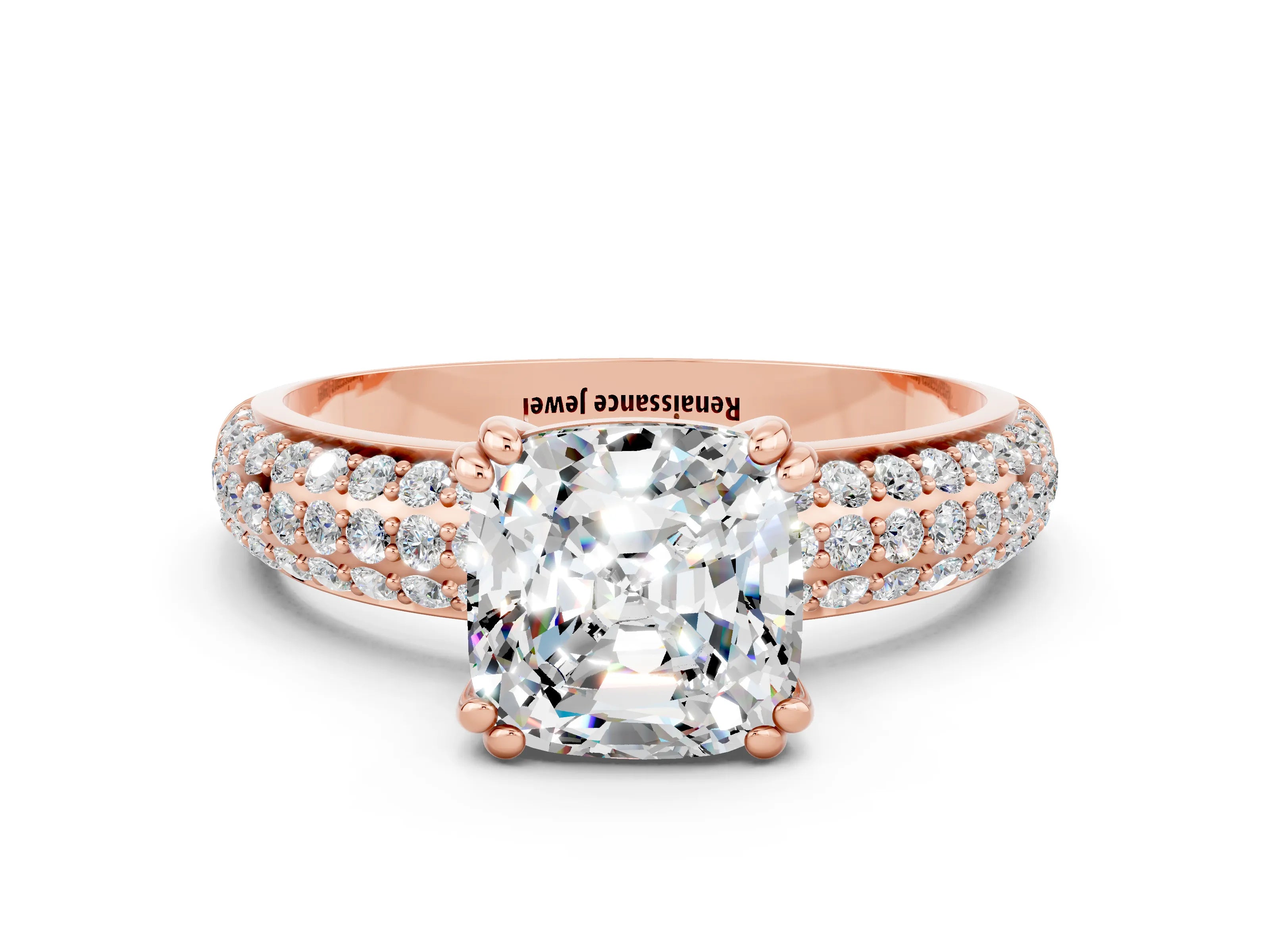 Rose gold Cushion Cut Cut Diamond Milgrain Marquise Band with Prong Setting