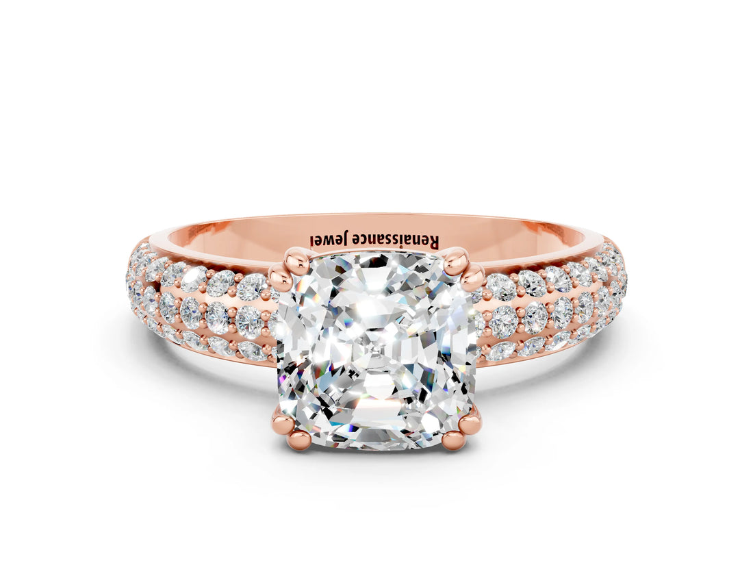 Rose gold Cushion Cut Cut Diamond Milgrain Marquise Band with Prong Setting