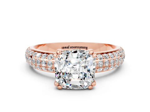 Rose gold Cushion Cut Cut Diamond Milgrain Marquise Band with Prong Setting