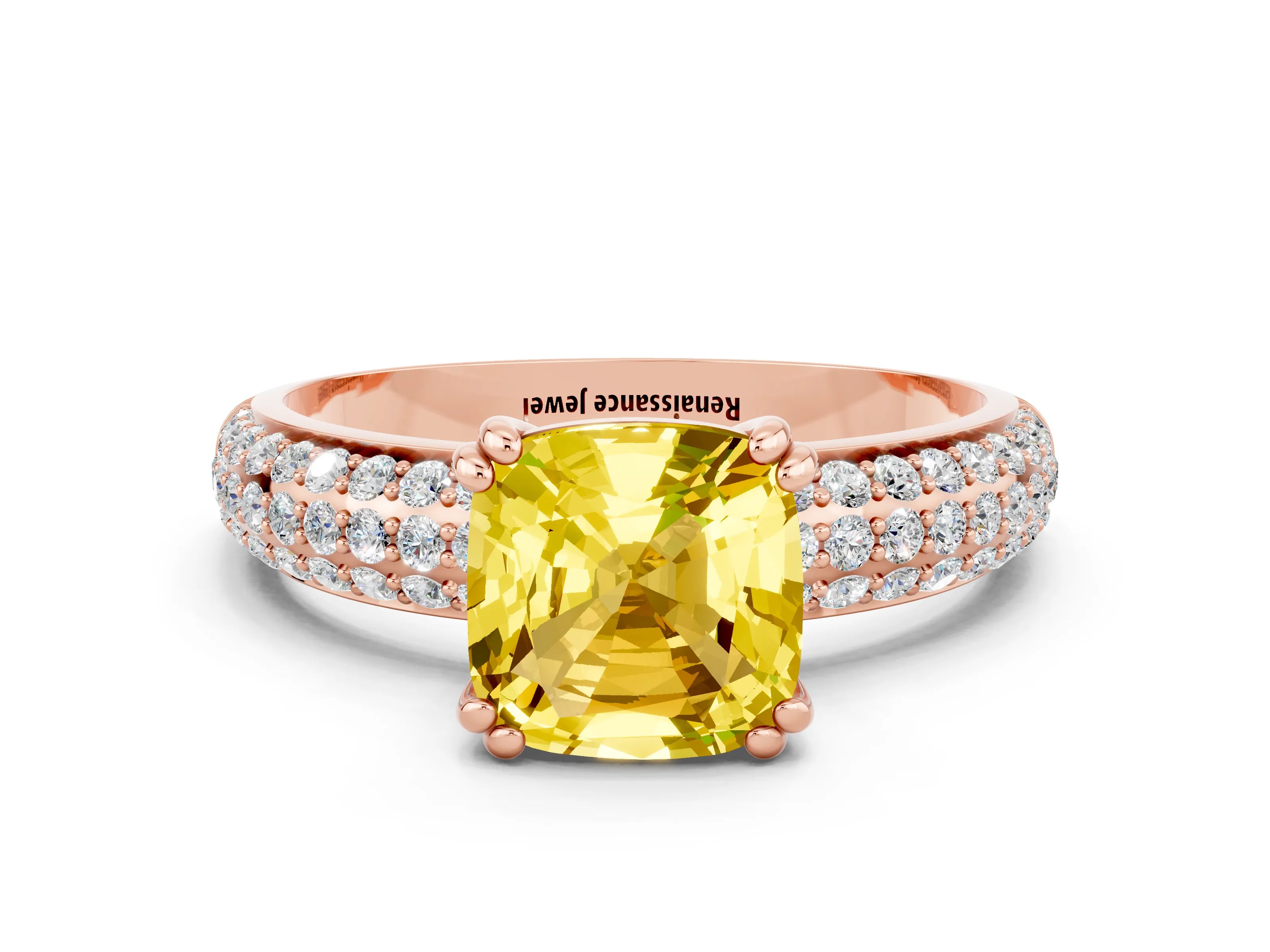 Rose gold Cushion Cut Cut Diamond Milgrain Marquise Band with Prong Setting