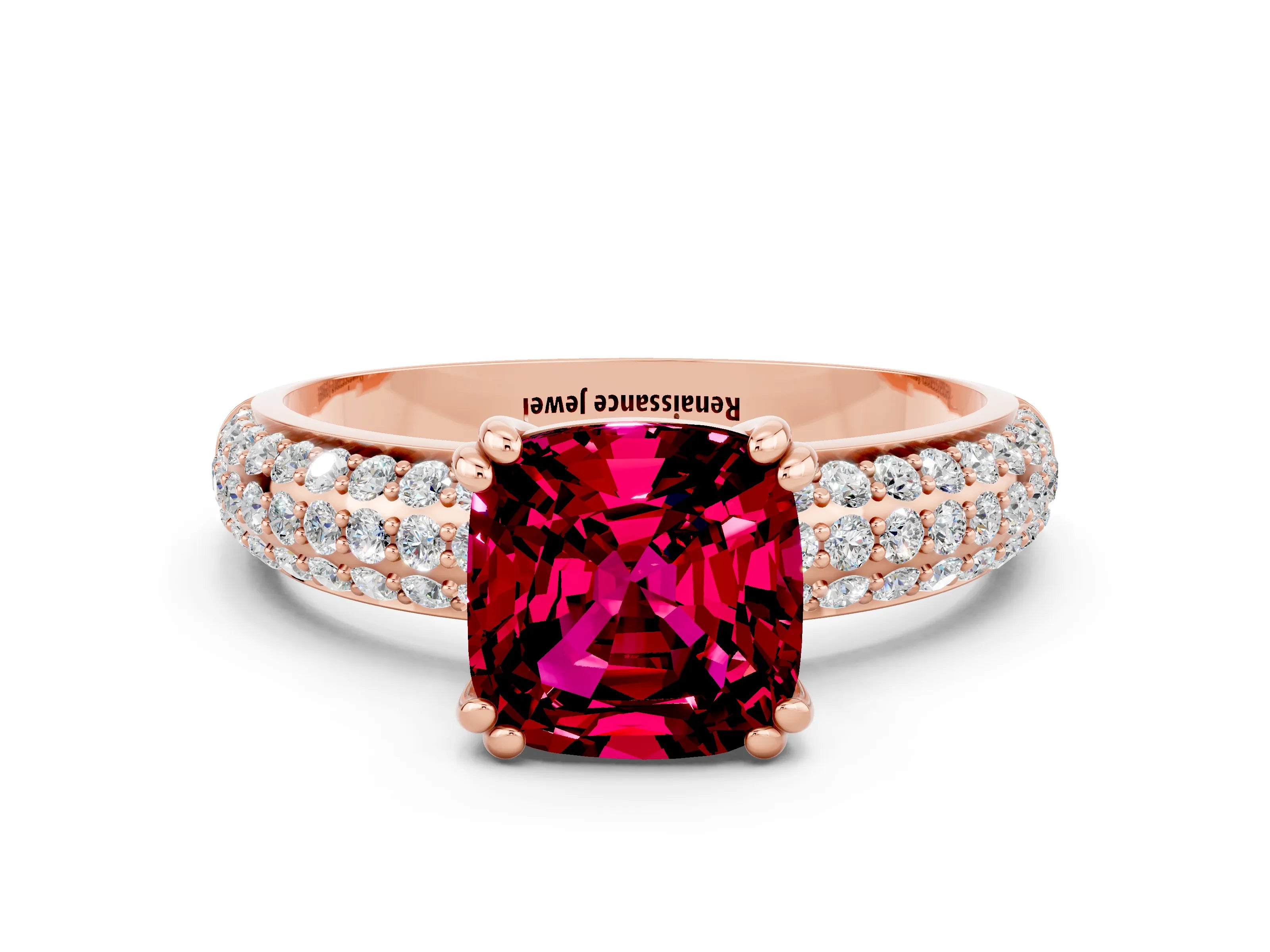 Rose gold Cushion Cut Cut Diamond Milgrain Marquise Band with Prong Setting