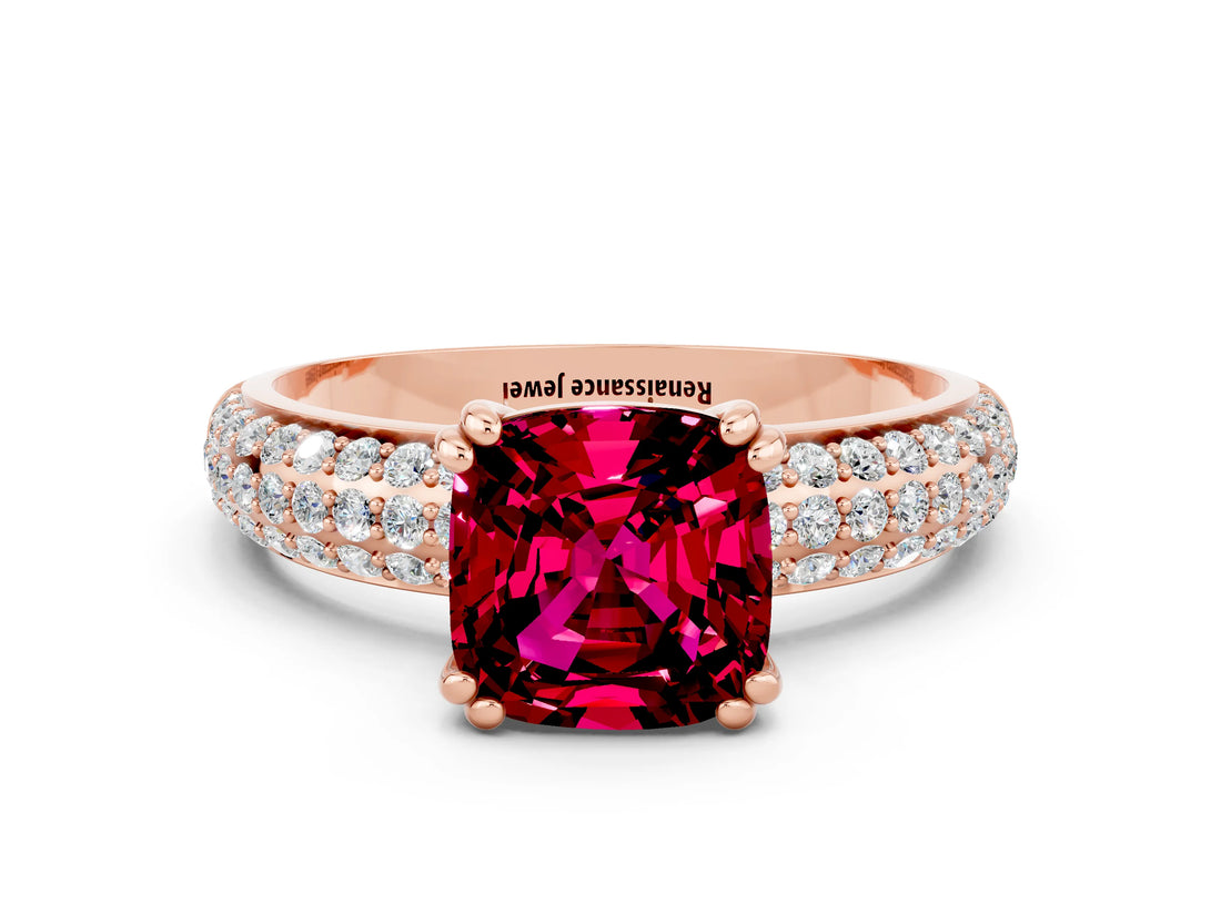Rose gold Cushion Cut Cut Diamond Milgrain Marquise Band with Prong Setting
