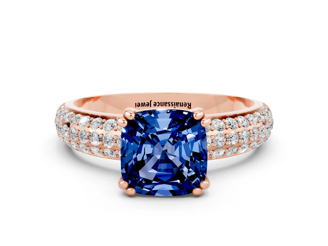 Rose gold Cushion Cut Cut Diamond Milgrain Marquise Band with Prong Setting