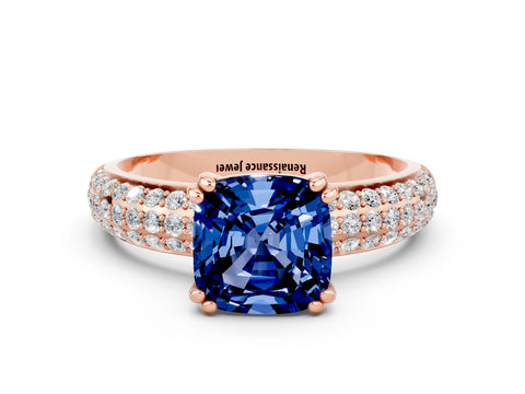 Rose gold Cushion Cut Cut Diamond Milgrain Marquise Band with Prong Setting