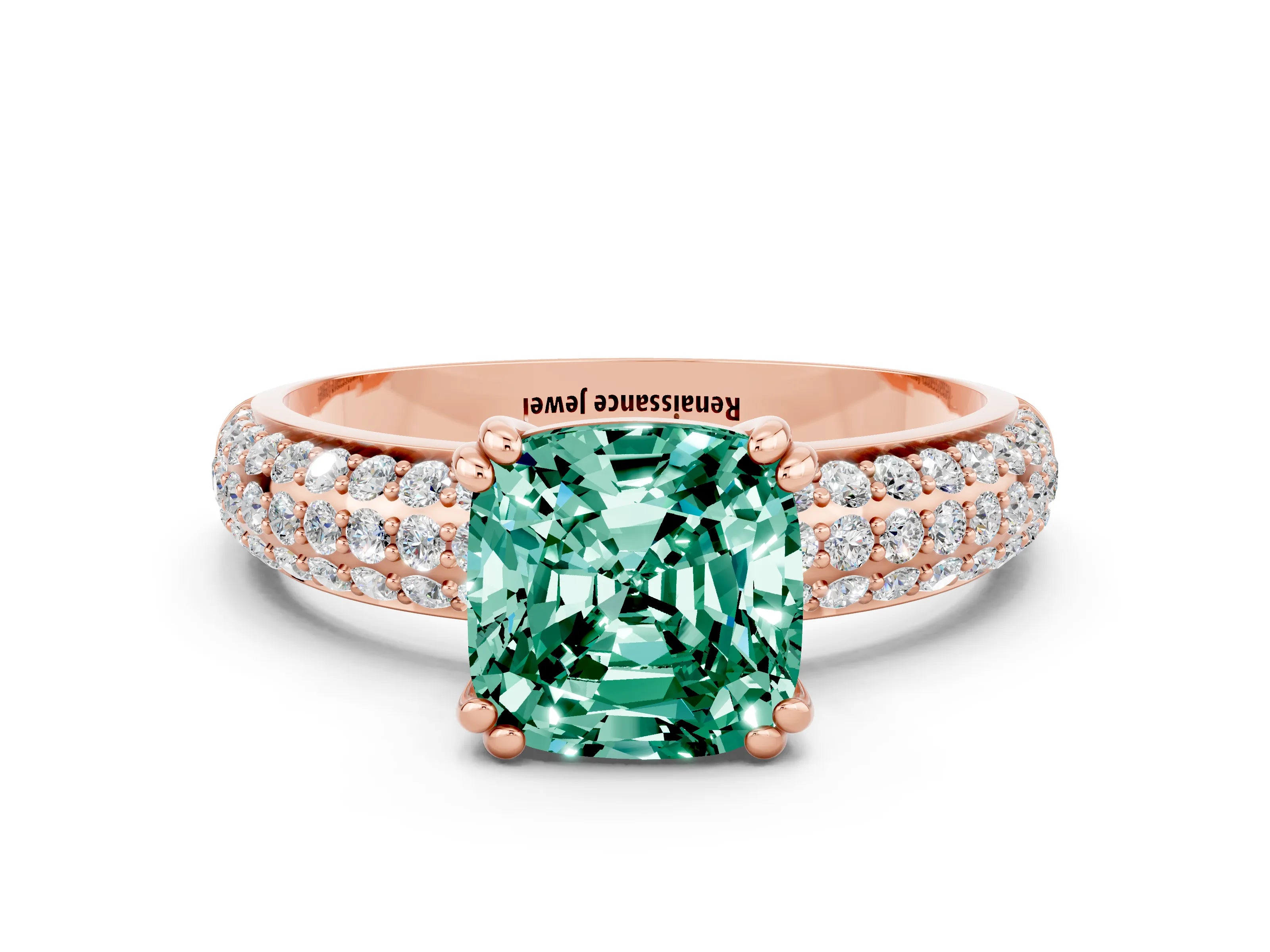 Rose gold Cushion Cut Cut Diamond Milgrain Marquise Band with Prong Setting