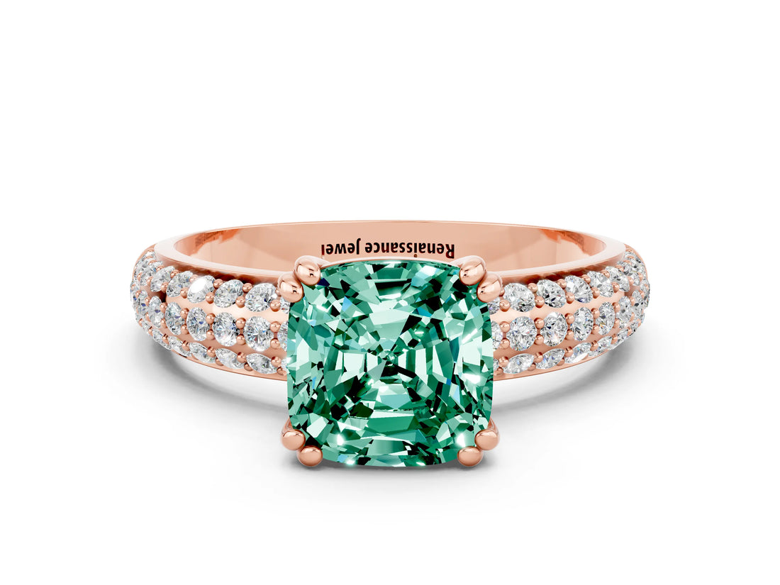 Rose gold Cushion Cut Cut Diamond Milgrain Marquise Band with Prong Setting
