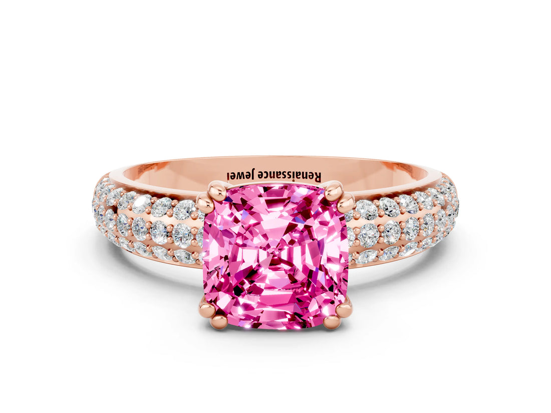Rose gold Cushion Cut Cut Diamond Milgrain Marquise Band with Prong Setting