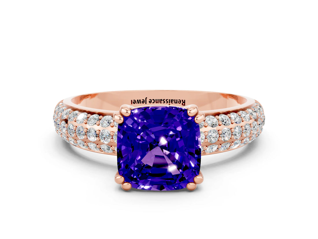 Rose gold Cushion Cut Cut Diamond Milgrain Marquise Band with Prong Setting
