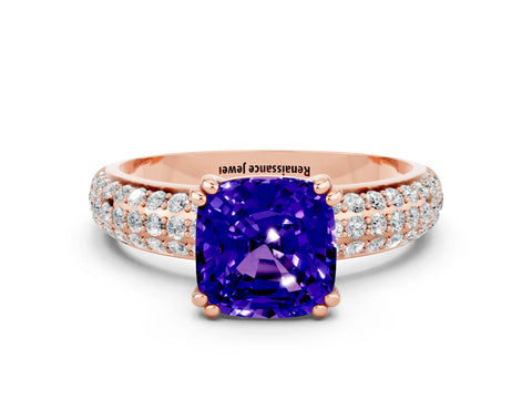 Rose gold Cushion Cut Cut Diamond Milgrain Marquise Band with Prong Setting