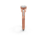 Rose gold Cushion Cut Cut Diamond Milgrain Pave Band Four-Prong Setting Ring_5