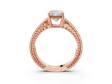 Rose gold Cushion Cut Cut Diamond Milgrain Pave Band Four-Prong Setting Ring_6