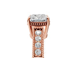 Rose gold Cushion Cut Cut Diamond Milgrain Pave Band Four-Prong Setting Ring_8