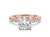Rose gold Cushion Cut Cut Diamond Pavé Band with Four-Prong Setting