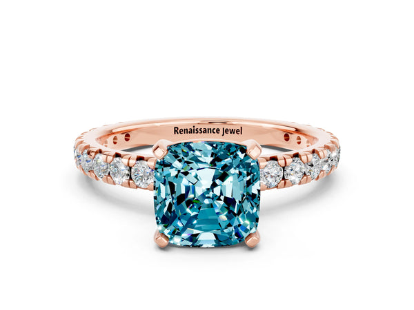 Rose gold Cushion Cut Cut Diamond Pavé Band with Four-Prong Setting