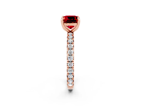 Rose gold Cushion Cut Cut Diamond Pavé Band with Four-Prong Setting