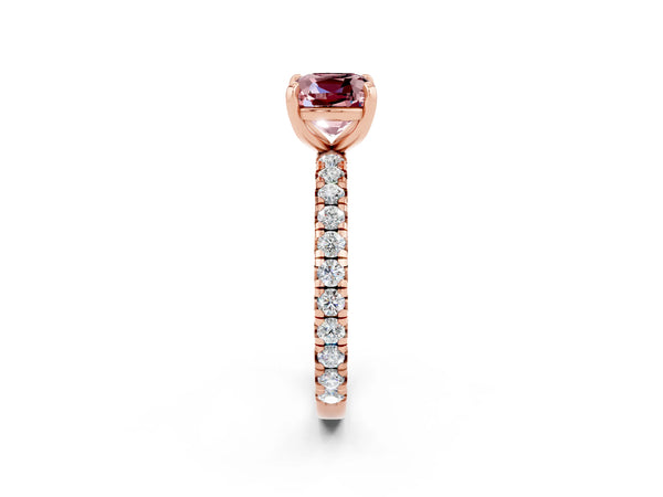 Rose gold Cushion Cut Cut Diamond Pavé Band with Four-Prong Setting