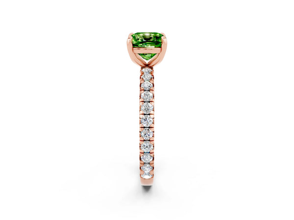 Rose gold Cushion Cut Cut Diamond Pavé Band with Four-Prong Setting