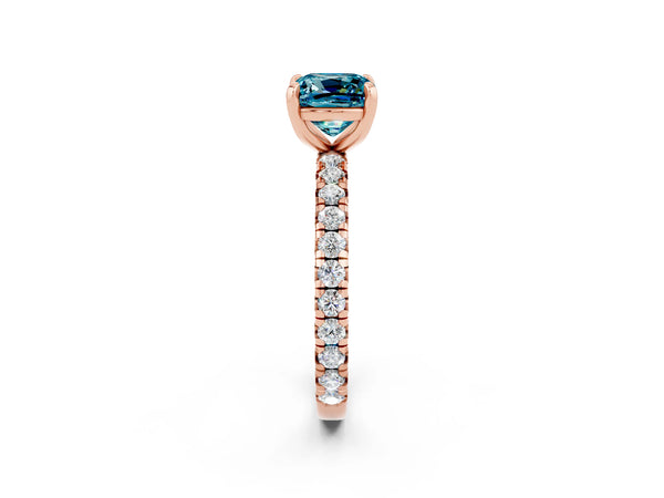 Rose gold Cushion Cut Cut Diamond Pavé Band with Four-Prong Setting