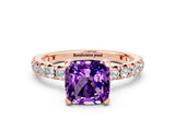 Rose gold Cushion Cut Cut Diamond Pavé Band with Four-Prong Setting