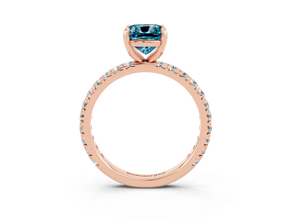 Rose gold Cushion Cut Cut Diamond Pavé Band with Four-Prong Setting