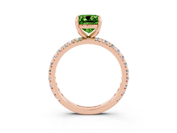 Rose gold Cushion Cut Cut Diamond Pavé Band with Four-Prong Setting
