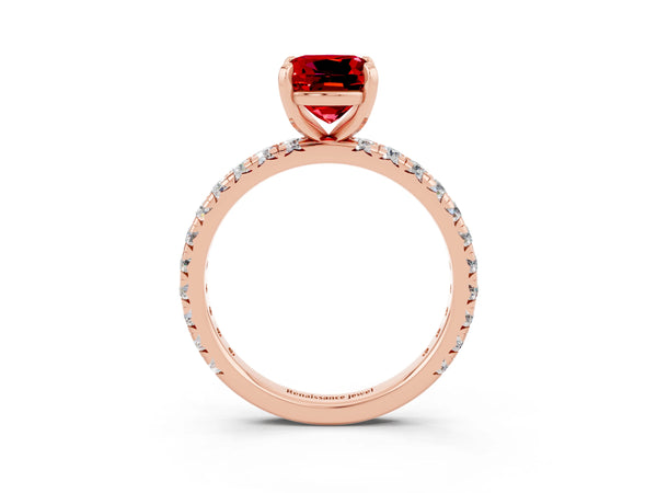 Rose gold Cushion Cut Cut Diamond Pavé Band with Four-Prong Setting