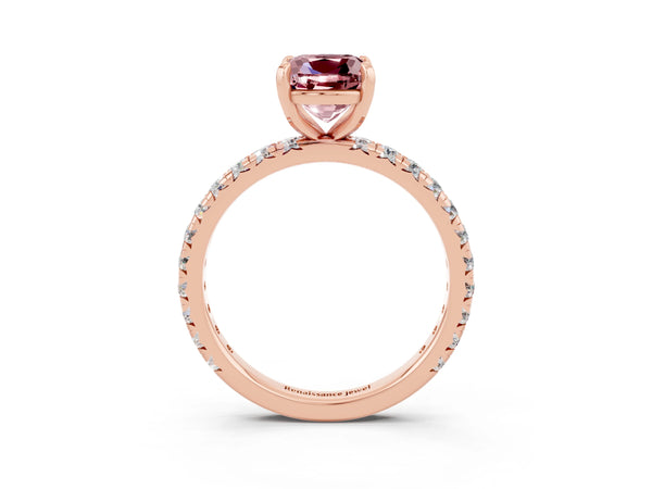 Rose gold Cushion Cut Cut Diamond Pavé Band with Four-Prong Setting