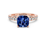 Rose gold Cushion Cut Cut Diamond Pavé Band with Four-Prong Setting