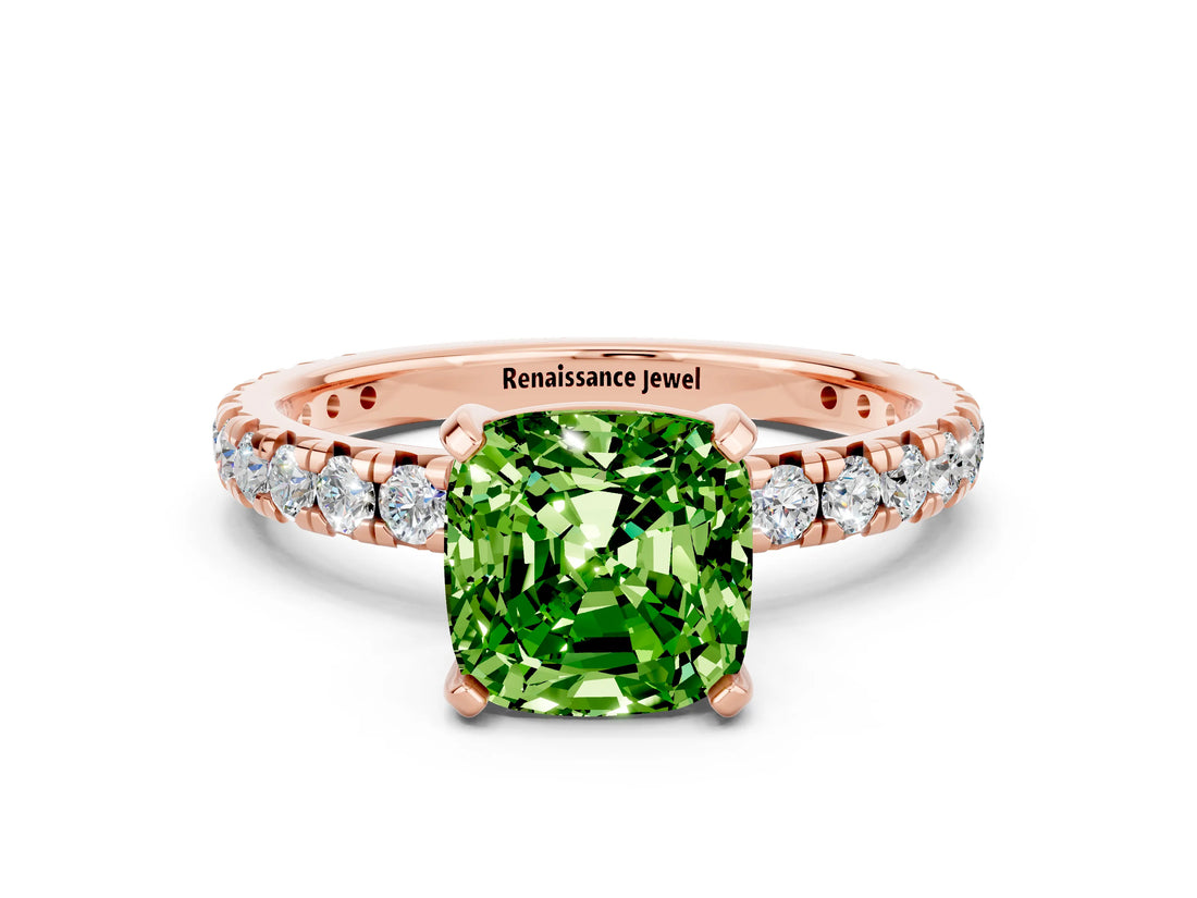 Rose gold Cushion Cut Cut Diamond Pavé Band with Four-Prong Setting