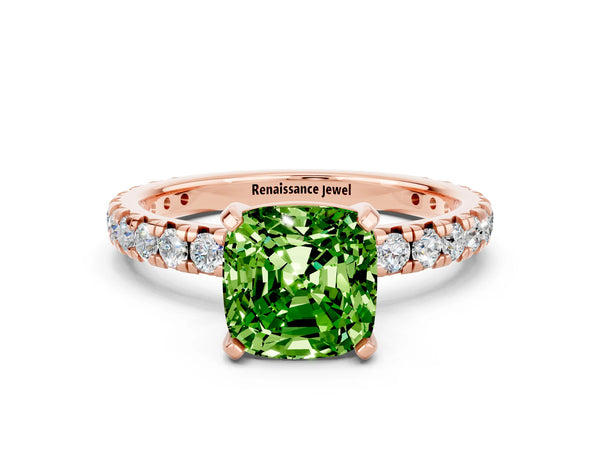 Rose gold Cushion Cut Cut Diamond Pavé Band with Four-Prong Setting
