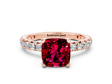 Rose gold Cushion Cut Cut Diamond Pavé Band with Four-Prong Setting