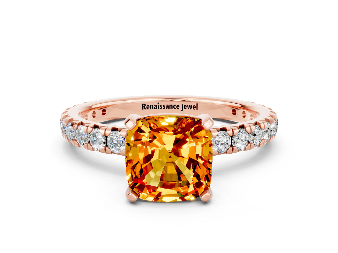 Rose gold Cushion Cut Cut Diamond Pavé Band with Four-Prong Setting