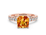 Rose gold Cushion Cut Cut Diamond Pavé Band with Four-Prong Setting